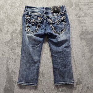 Miss Me Jeans Womens Size 26 Medium Wash Capri Flap Pocket Embellished 26x19